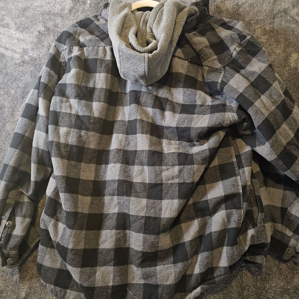 Smith's Workwear Sherpa Lined Hooded Flannel Jacket Gray Black Plaid Men's XL - Picture 7 of 7